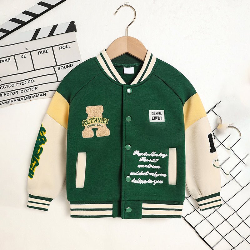 Toddler Baseball Jacket - Embroidered Letter Print Varsity Coat, Unisex - product type - NovaVisio