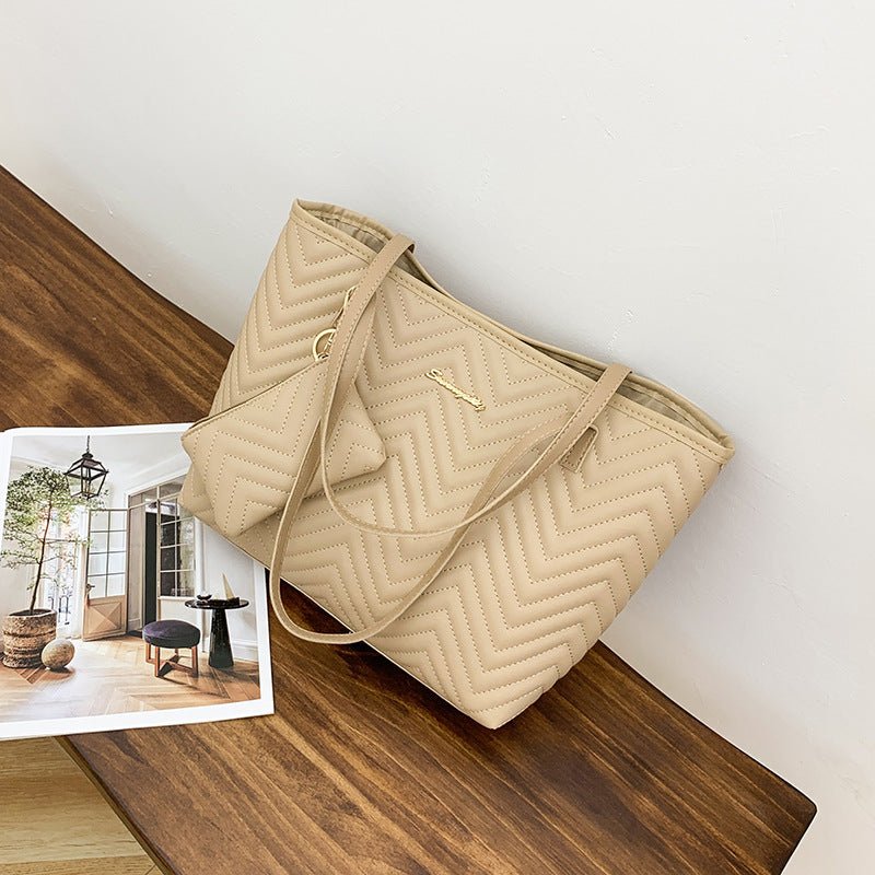 Women's Diamond Plaid Embroidered Shoulder Bag - Wave Pattern Crossbody Handbag - product type - NovaVisio