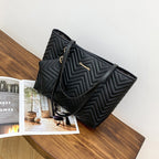 Women's Diamond Plaid Embroidered Shoulder Bag - Wave Pattern Crossbody Handbag - product type - NovaVisio