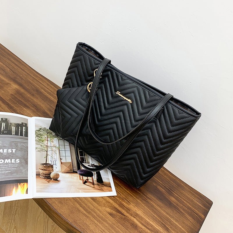 Women's Diamond Plaid Embroidered Shoulder Bag - Wave Pattern Crossbody Handbag - product type - NovaVisio