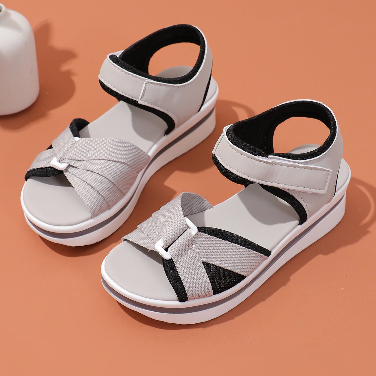 Women's Mesh Cross - Strap Sandals - Velcro Thick Sole Beach Flats - product type - NovaVisio