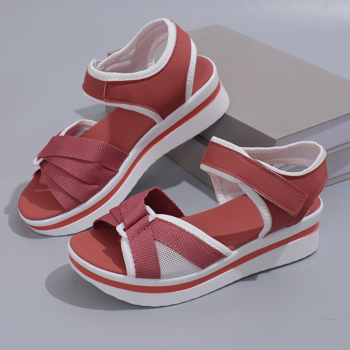 Women's Mesh Cross - Strap Sandals - Velcro Thick Sole Beach Flats - product type - NovaVisio