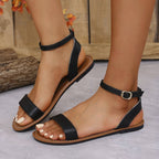 Women's One - Strap Flat Sandals - Buckle Roman Style Summer Shoes - product type - NovaVisio
