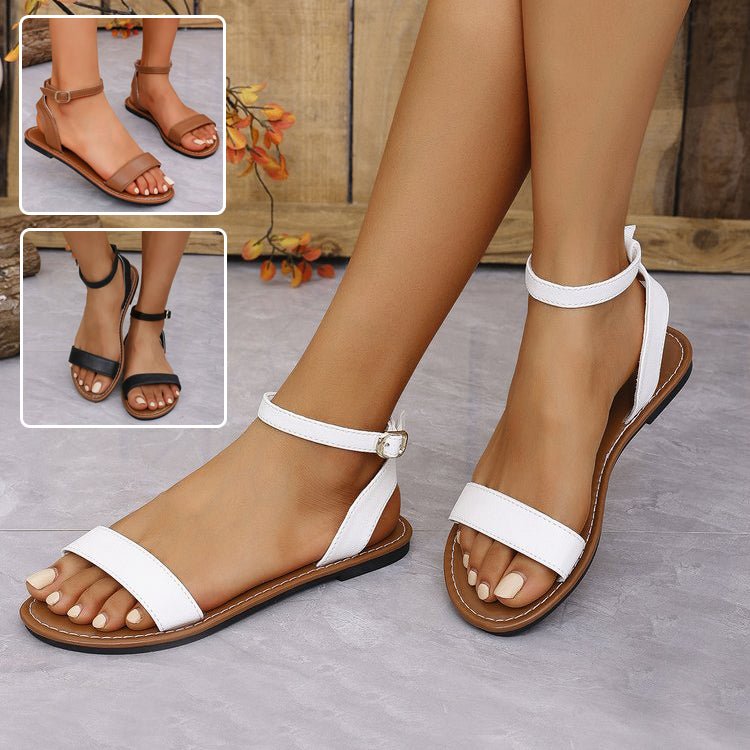 Women's One - Strap Flat Sandals - Buckle Roman Style Summer Shoes - product type - NovaVisio