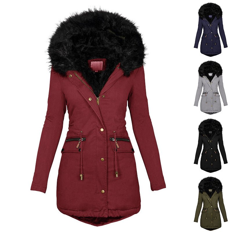 Women's Plush Hooded Winter Parka - Warm Zip - Up Jacket with Pockets - product type - NovaVisio