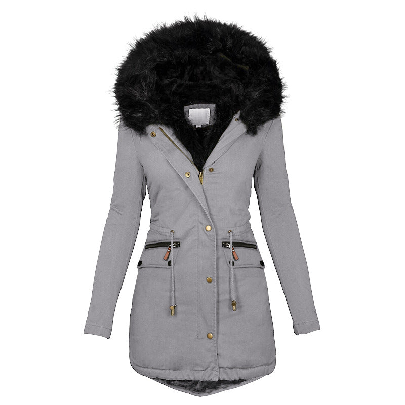 Women's Plush Hooded Winter Parka - Warm Zip - Up Jacket with Pockets - product type - NovaVisio