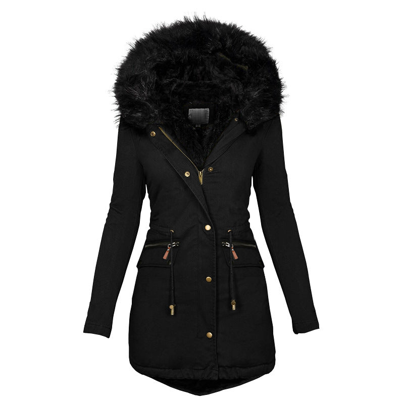Women's Plush Hooded Winter Parka - Warm Zip - Up Jacket with Pockets - product type - NovaVisio