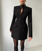 Women's Sexy Slim Waist Long Sleeve Stand Collar Dress - product type - NovaVisio