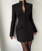 Women's Sexy Slim Waist Long Sleeve Stand Collar Dress - product type - NovaVisio