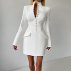 Women's Sexy Slim Waist Long Sleeve Stand Collar Dress - product type - NovaVisio