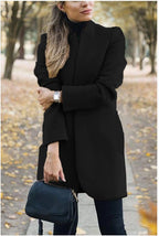 Women's Solid Color Woolen Coat - Classic Collar Jacket - product type - NovaVisio