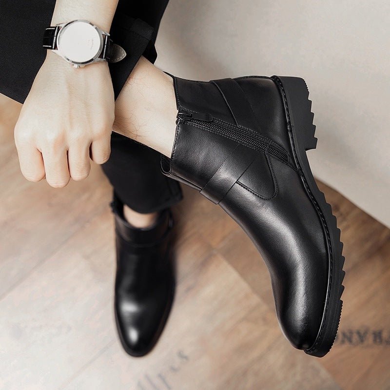 Zipper Pointed British Style High - top Large Size Leather Boots - product type - NovaVisio
